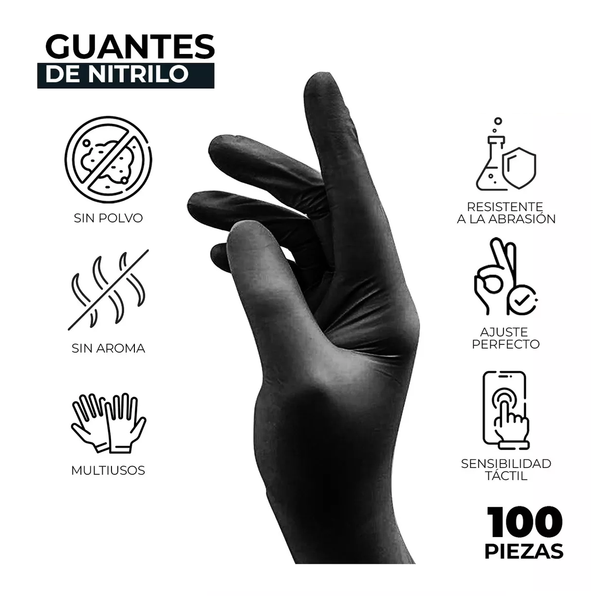 Foto 4 pulgar | Guante Vinil Nitrilo Libre De Latex Negro / L 50 pares