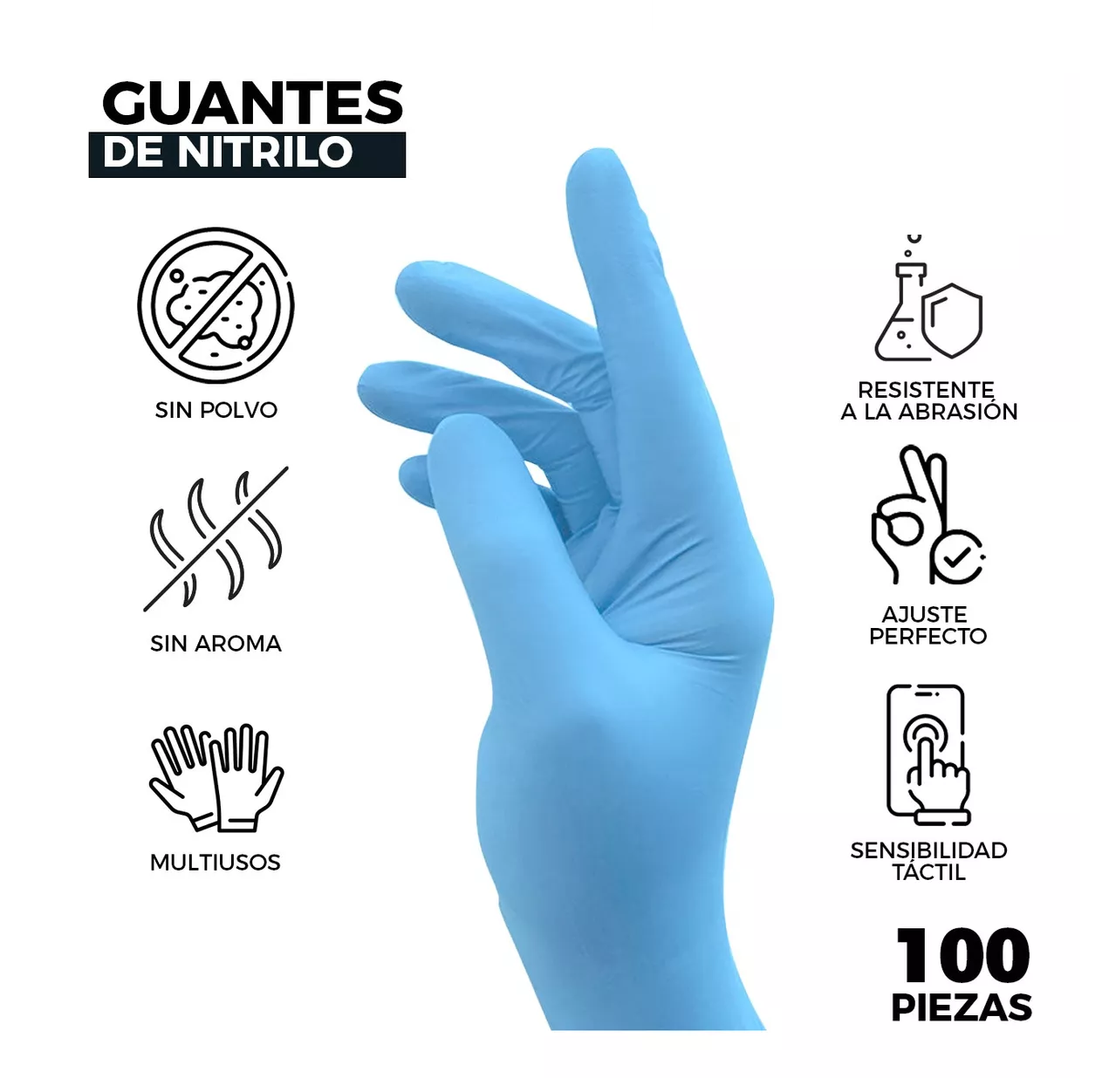 Foto 5 pulgar | Guante De Vinil Nitrilo Libre De Latex M / Azul 50 pares