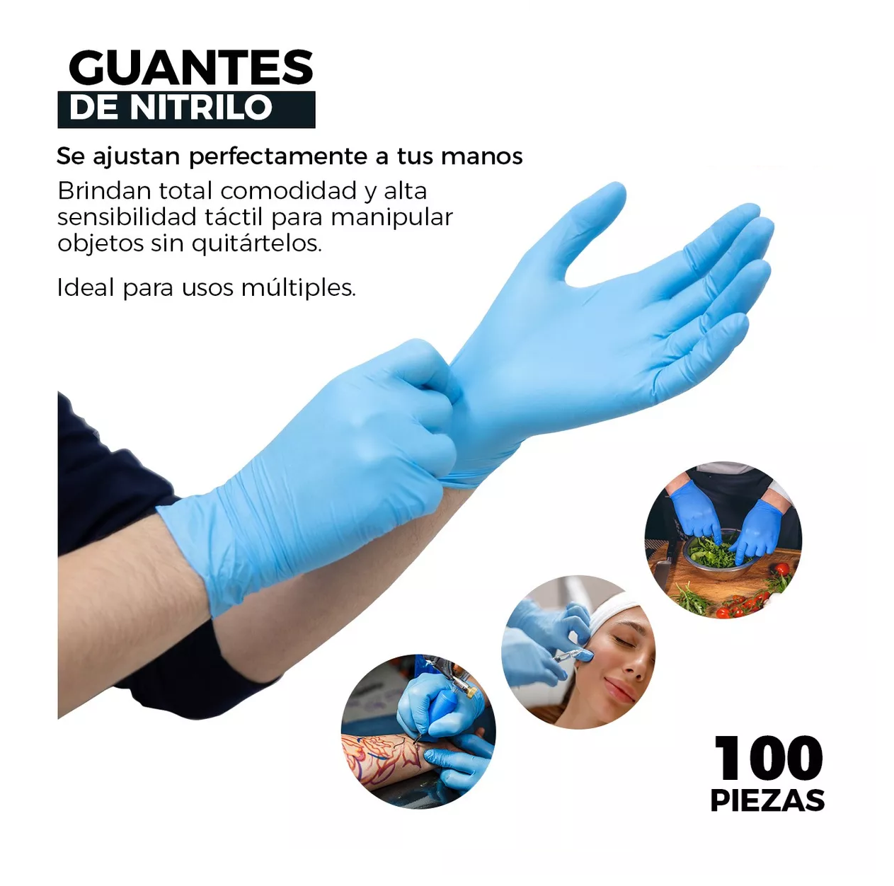 Foto 6 pulgar | Guante De Vinil Nitrilo Libre De Latex M / Azul 50 pares
