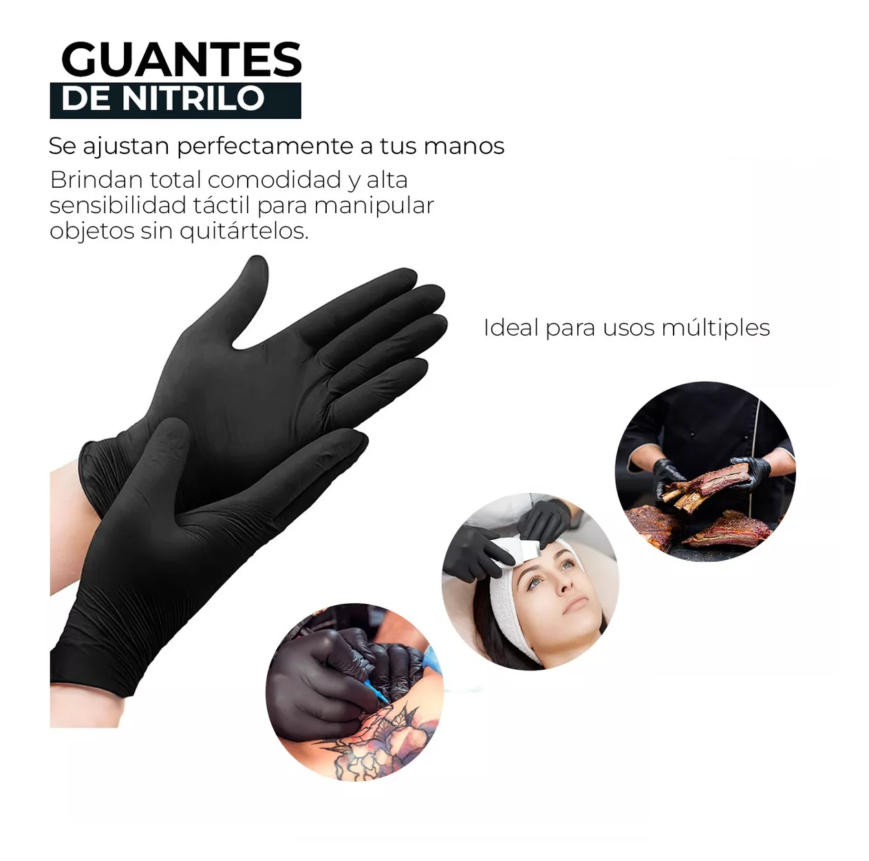 Foto 4 pulgar | Guante Vinil Nitrilo Libre De Latex Negro / M