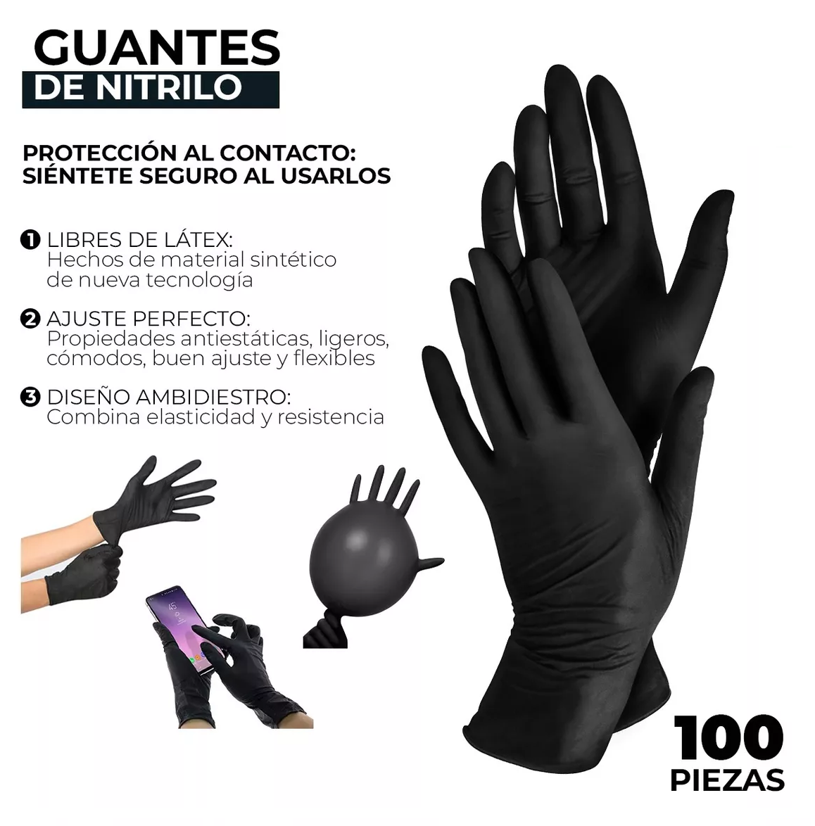 Foto 2 | Guantes de Látex Lab.G Negros 100 Piezas