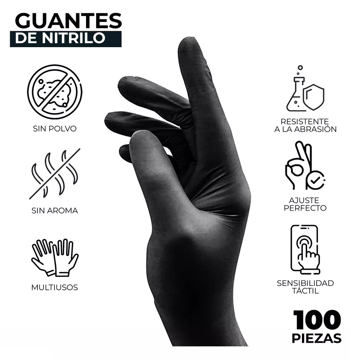 Foto 6 pulgar | Guantes de Latex Belug Negros 100 Piezas