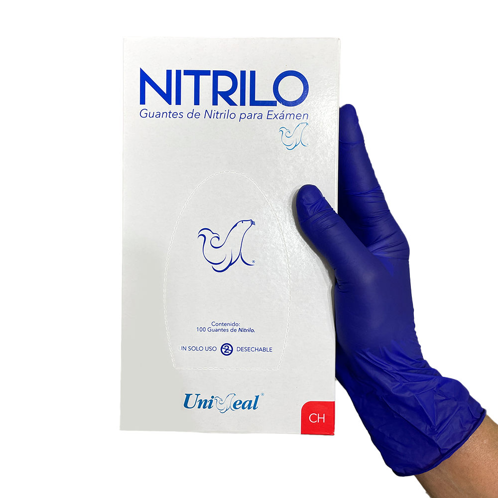 Foto 2 pulgar | Guantes Desechables De Nitrilo Para Examen Azul Cobalto Caja Dispensadora Con 100 Guantes Uniseal