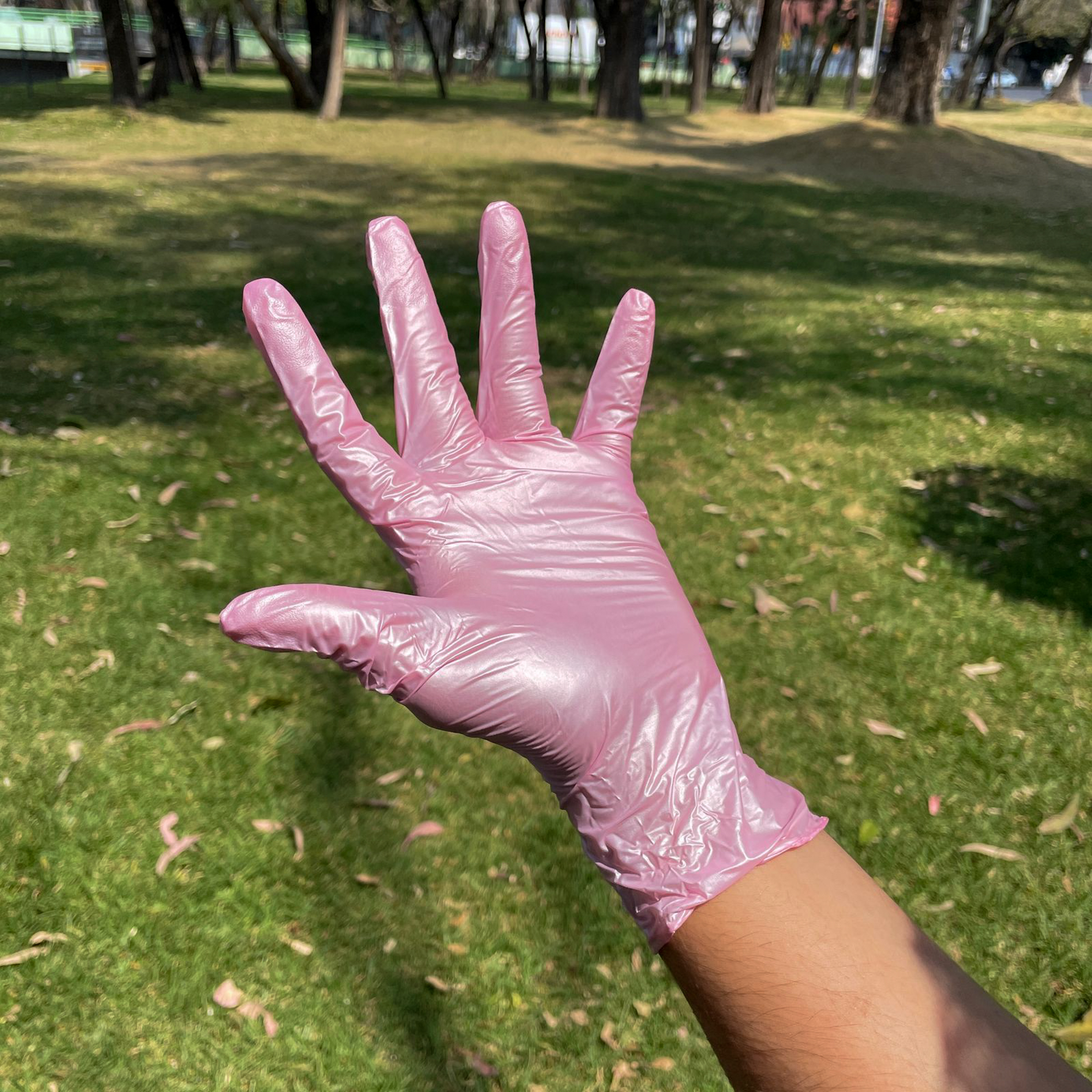 Foto 4 pulgar | Guantes Desechables De Nitrilo Rosa Metalico Caja Dispensadora Con 100 Guantes Uniseal