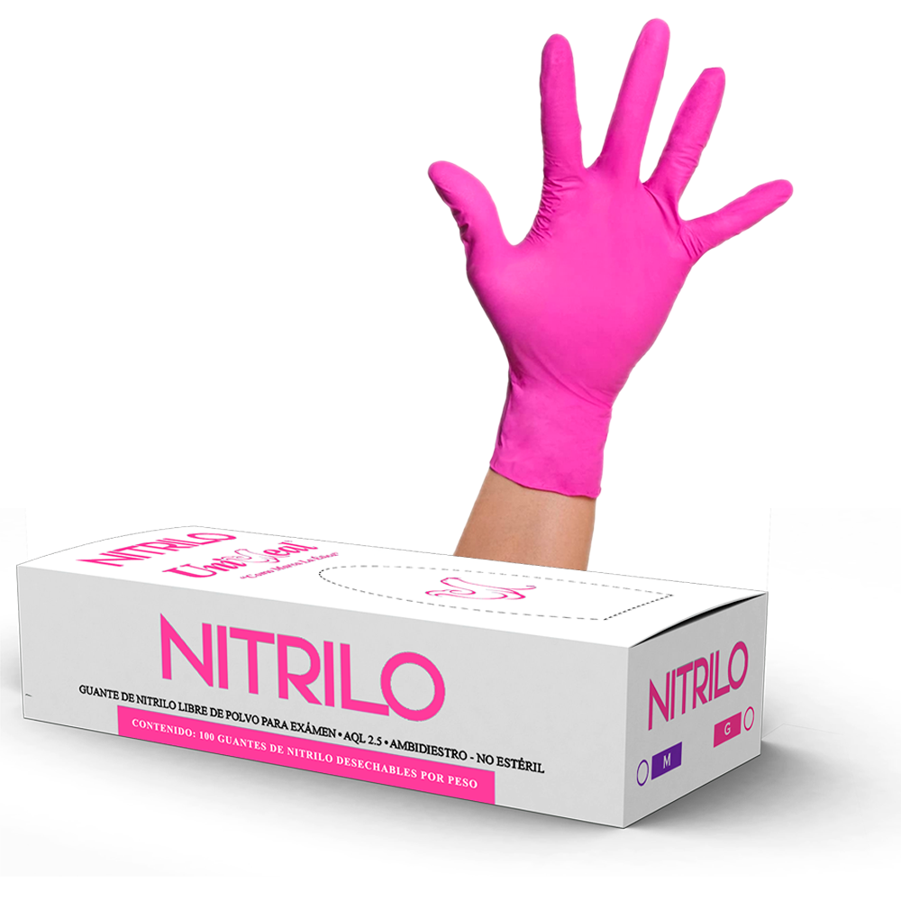 Foto 2 pulgar | Guantes Desechables De Nitrilo Rosa Fiusha Caja Dispensadora Con 100 Guantes Uniseal