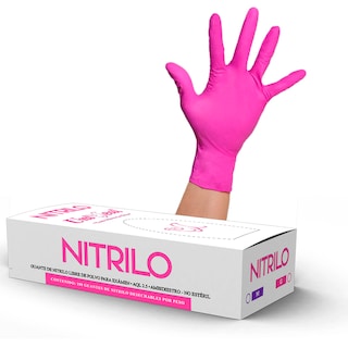 Foto 1 | Guantes Desechables De Nitrilo Rosa Fiusha Caja Dispensadora Con 100 Guantes Uniseal