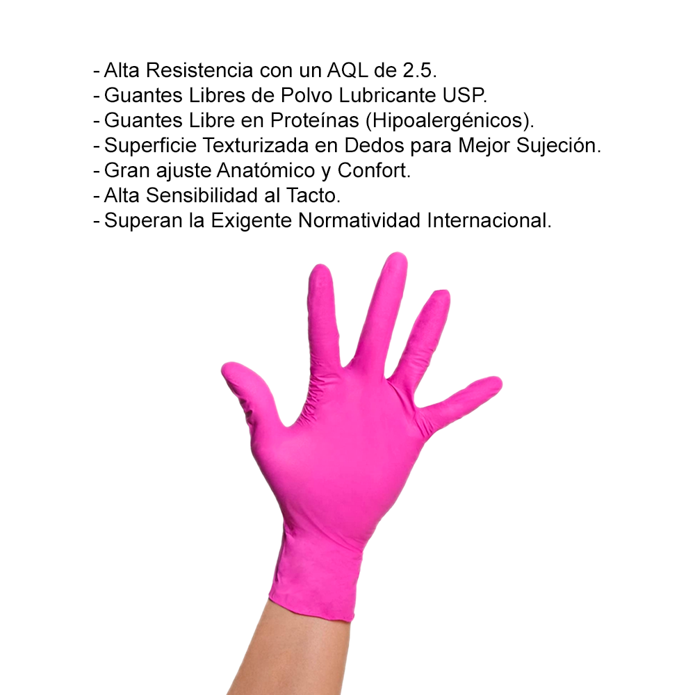 Foto 4 pulgar | Guantes Desechables De Nitrilo Rosa Fiusha Caja Dispensadora Con 100 Guantes Uniseal