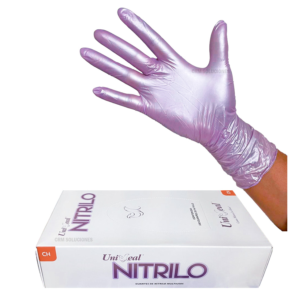 Foto 2 pulgar | Guantes De Nitrilo Lila Metálico Multiusos Caja Dispensadora Con 100 Guantes