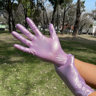Foto 3 | Guantes De Nitrilo Lila Metálico Multiusos Caja Dispensadora Con 100 Guantes