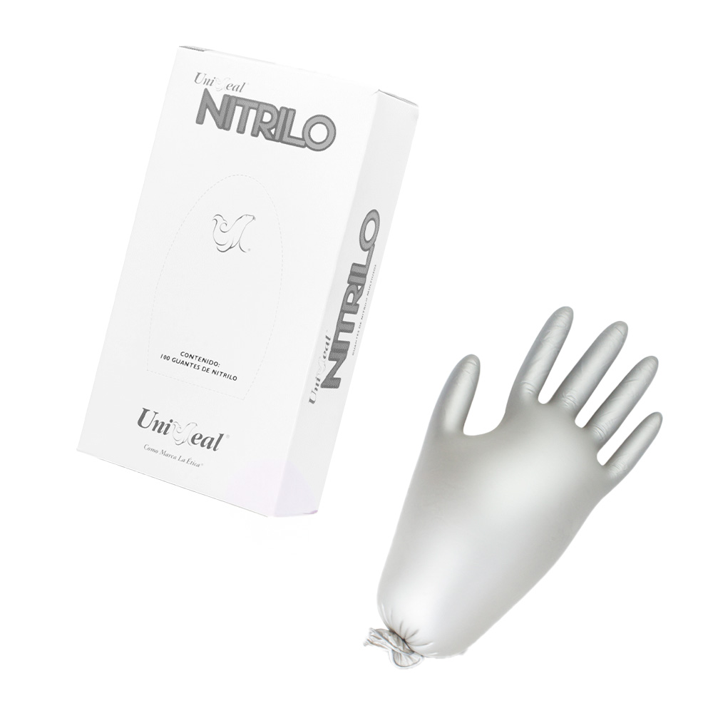 Foto 2 pulgar | Guantes Desechables De Nitrilo Plateado Caja Dispensadora Con 100 Guantes Uniseal