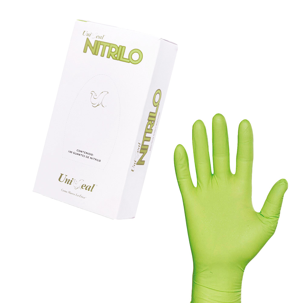 Guantes Desechables Multiusos De Nitrilo Verde, Caja Dispensadora Con 100 Guantes Uniseal