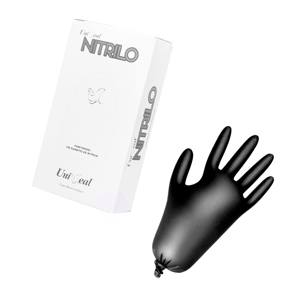Foto 2 pulgar | Guantes Desechables De Nitrilo Negro Caja Dispensadora Con 100 Guantes Uniseal