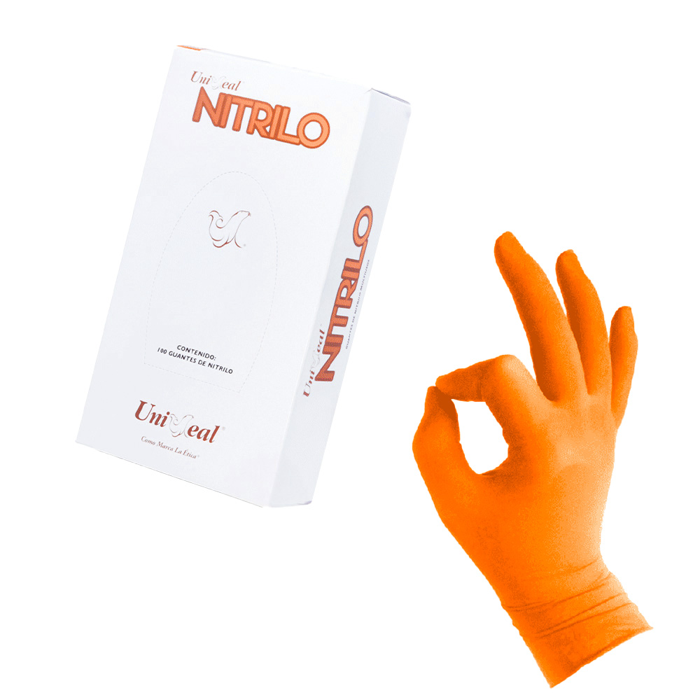 Guantes Desechables De Nitrilo Naranja Caja Dispensadora Con 100 Guantes Multiusos Uniseal