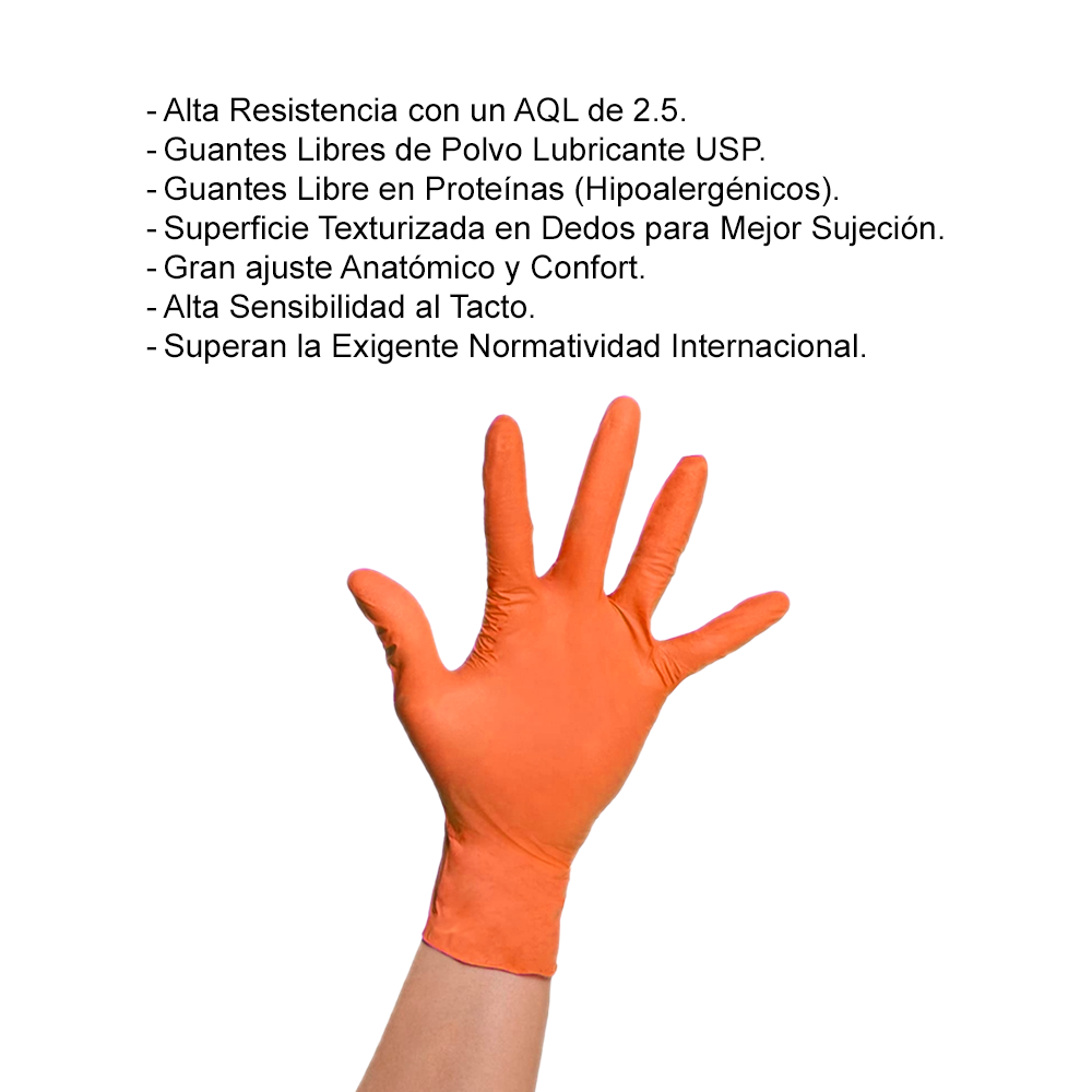 Foto 5 pulgar | Guantes Desechables De Nitrilo Naranja Caja Dispensadora Con 100 Guantes Multiusos Uniseal