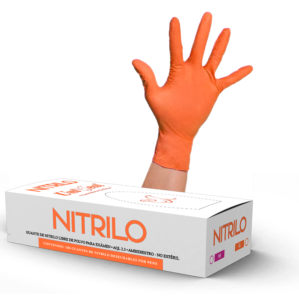 Foto 6 pulgar | Guantes Desechables De Nitrilo Naranja Caja Dispensadora Con 100 Guantes Multiusos Uniseal
