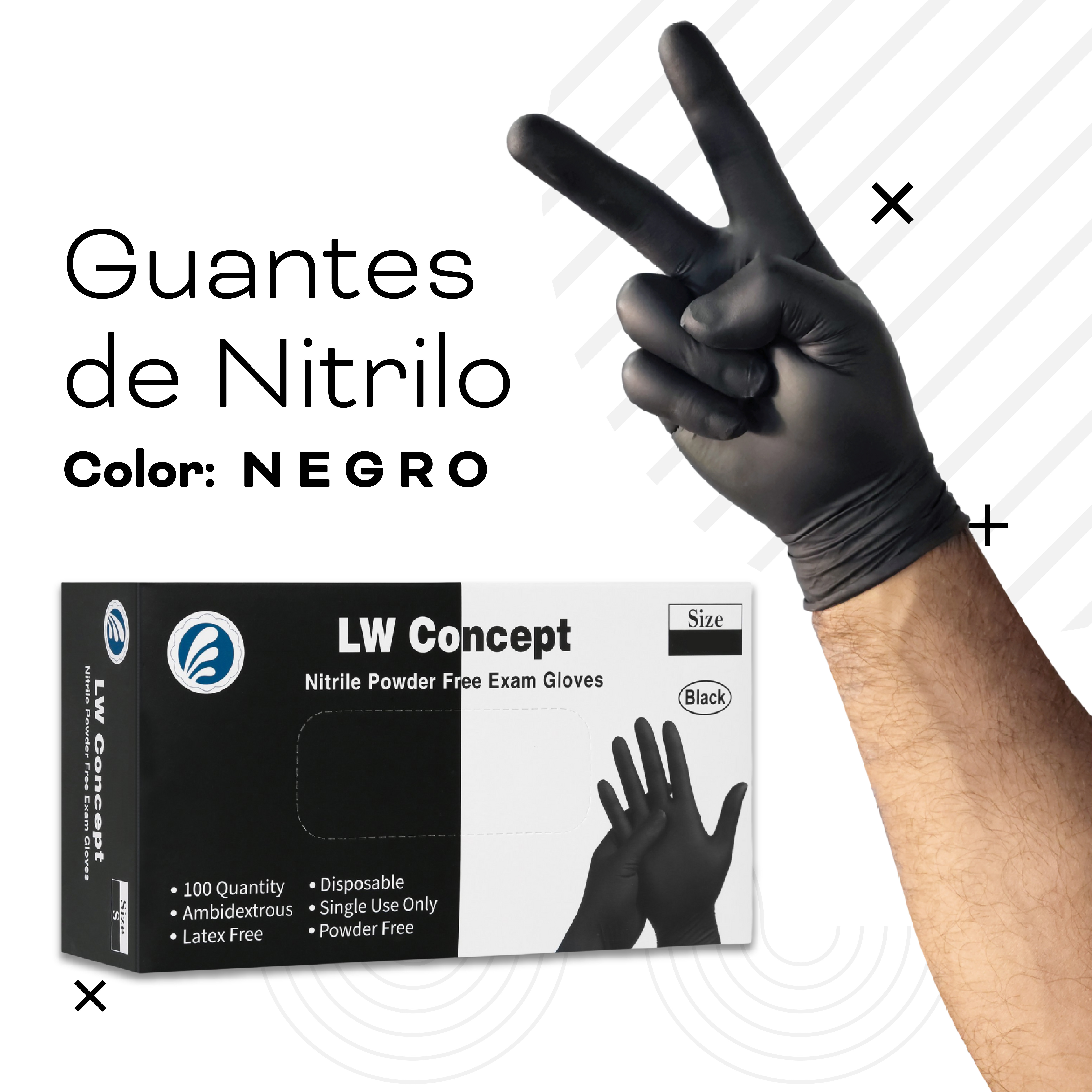 Foto 2 | Guantes De Nitrilo Lw Concept  Color Negro  Caja Con 100 Piezas
