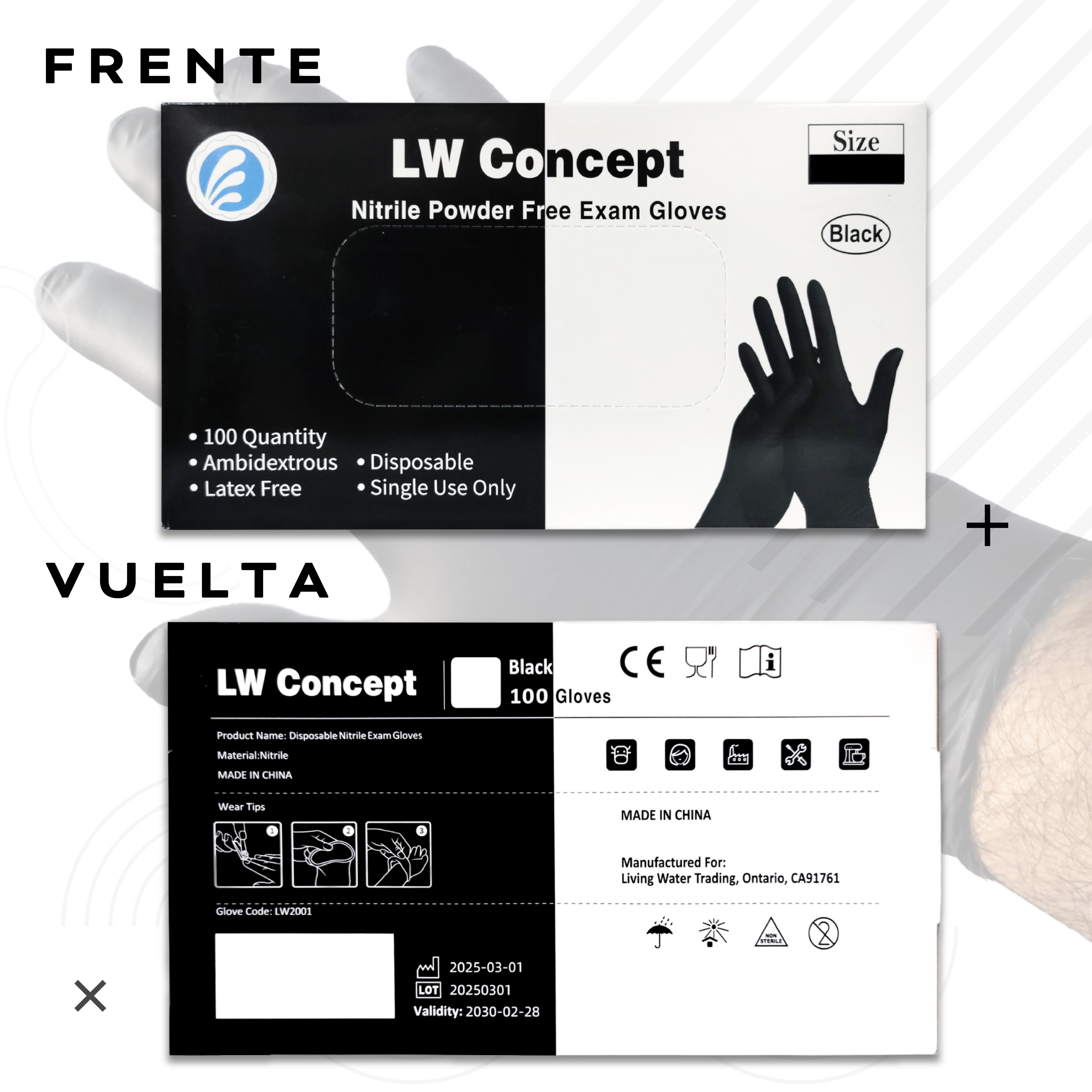Foto 7 pulgar | Guantes De Nitrilo Lw Concept  Color Negro  Caja Con 100 Piezas