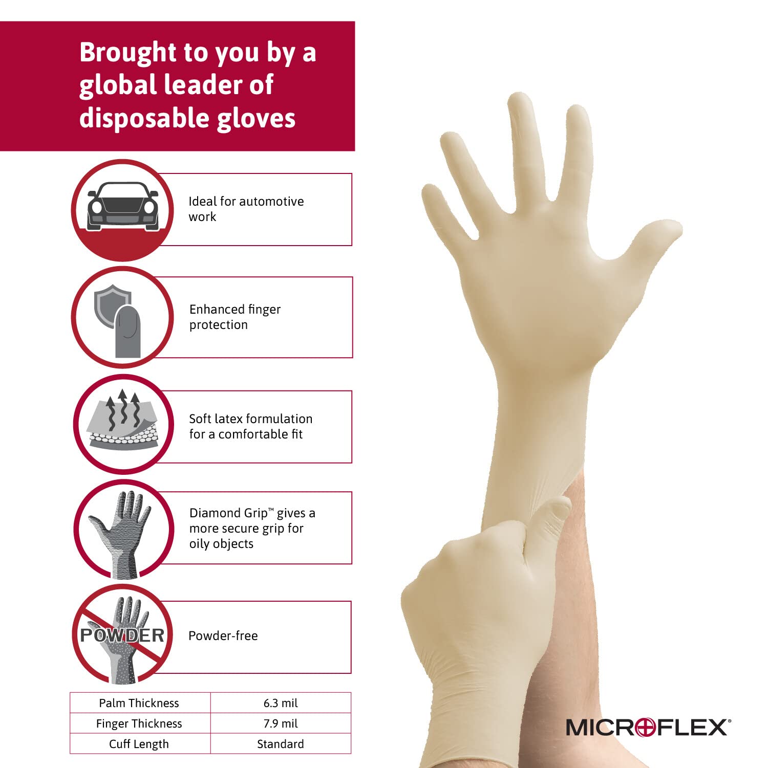 Foto 3 | Guantes De Examen Microflex Mf-300-m Diamond Grip De Látex Medianos - Venta Internacional.