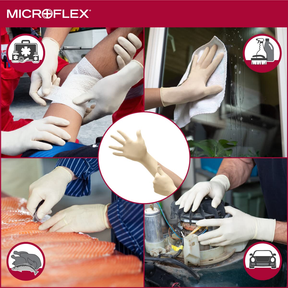 Foto 4 | Guantes De Examen Microflex Mf-300-m Diamond Grip De Látex Medianos - Venta Internacional.