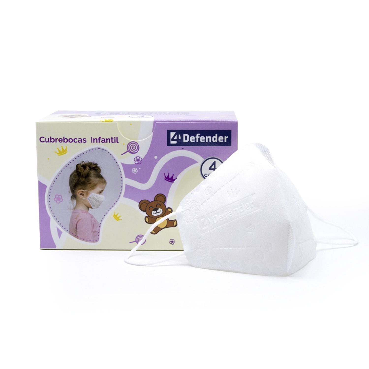 Foto 4 pulgar | Cubrebocas Mascarilla Infantil 4 Defender color Beige Caja con 25 Piezas