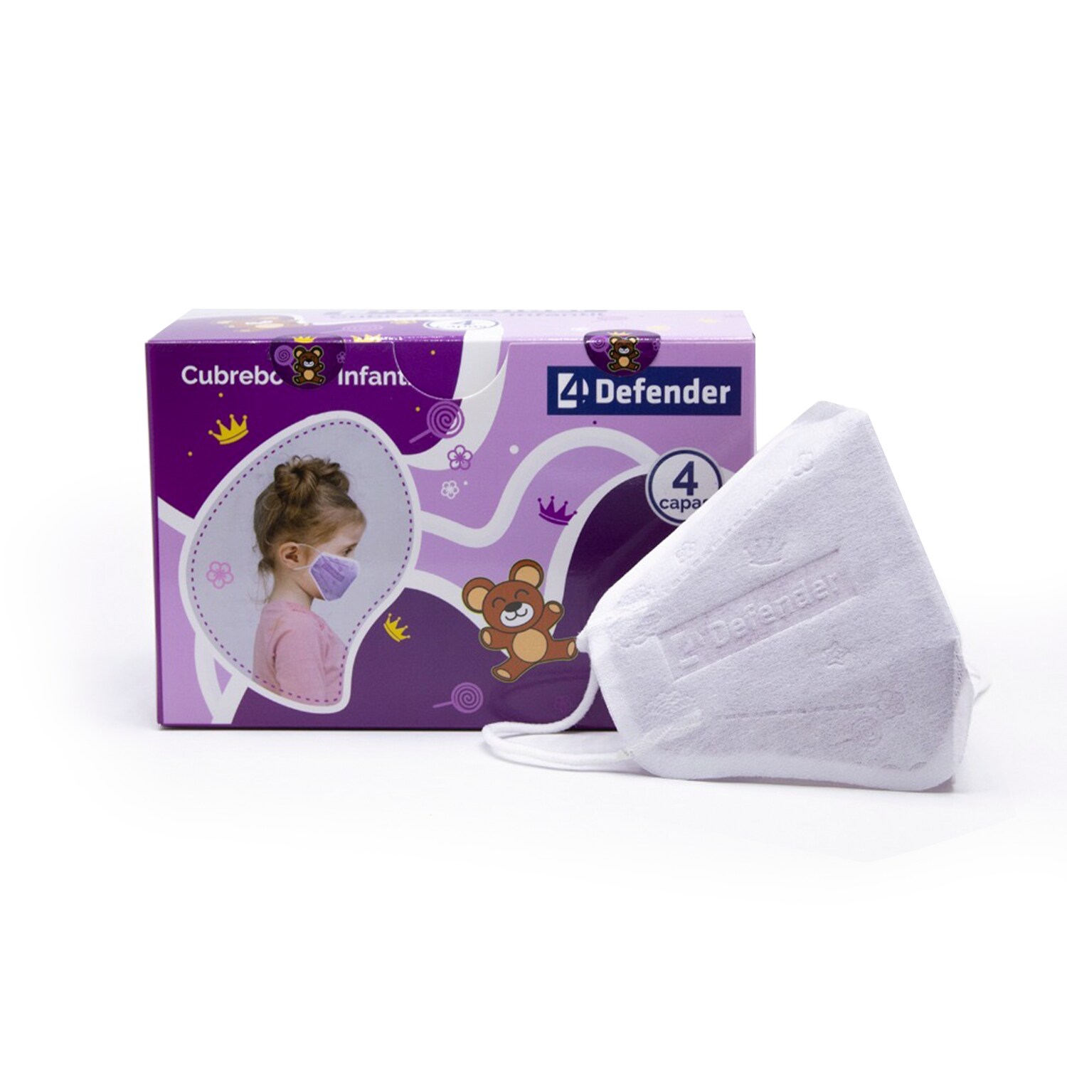 Cubrebocas Mascarilla Infantil 4 Defender color Rosa Caja con 25 Piezas $329
