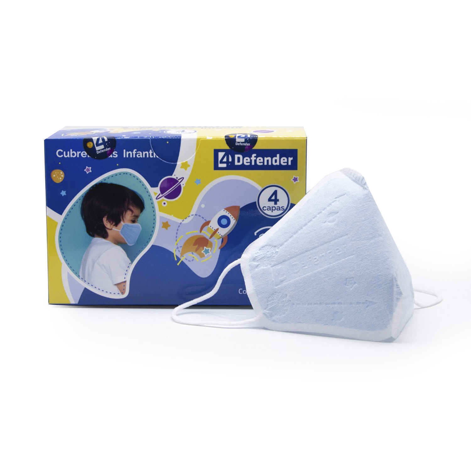 Cubrebocas Mascarilla Infantil 4 Defender color Azul Caja con 25 Piezas