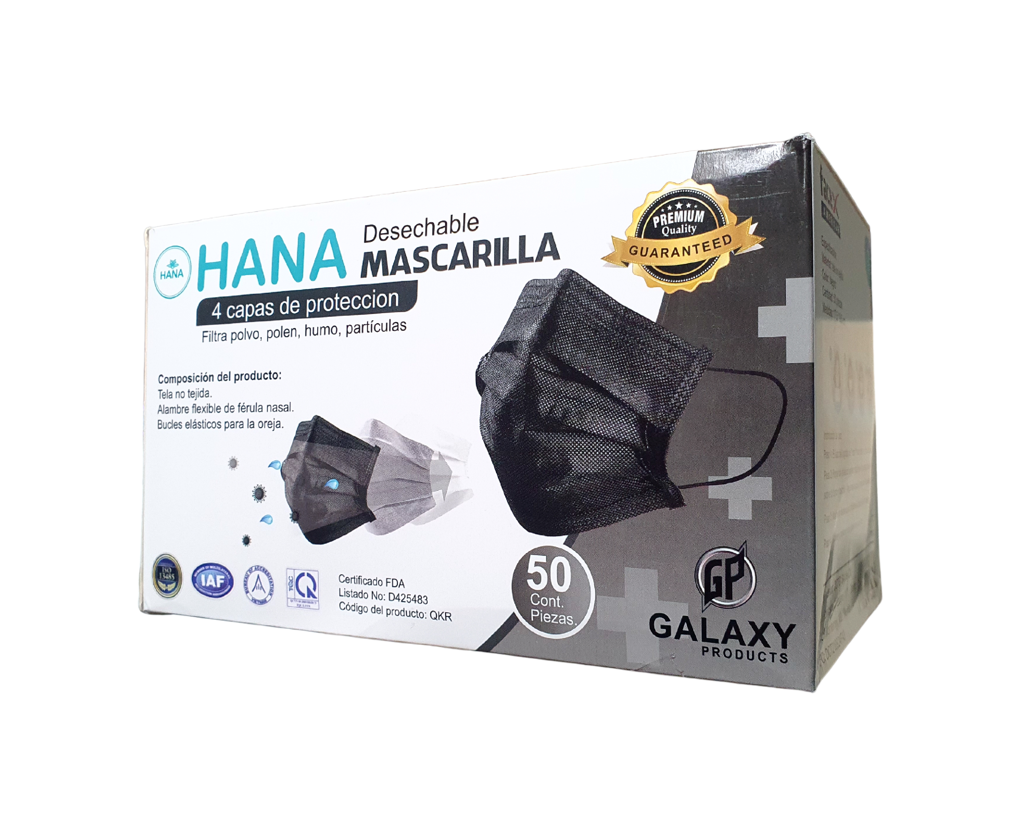 Cubrebocas HANAsis color Negro con 4 Capas Hana