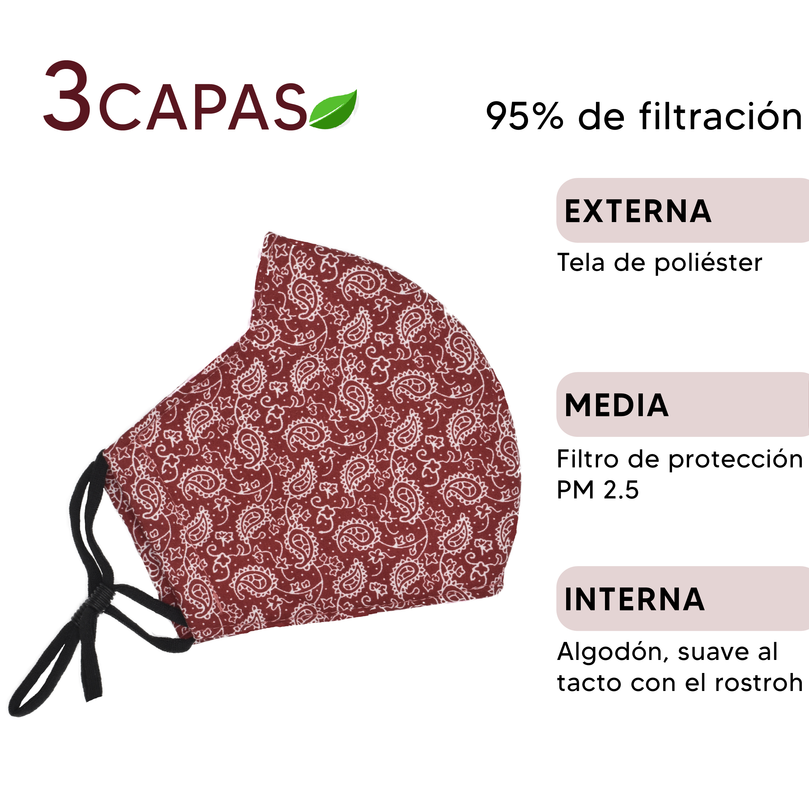 Foto 3 | Set de 3 Cubrebocas Facex con Estampado Paliacate color Rojo