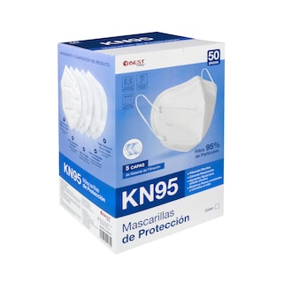 Foto 1 | Cubrebocas KN95 con 5 Capas Certificado color Blanco con 50 Piezas