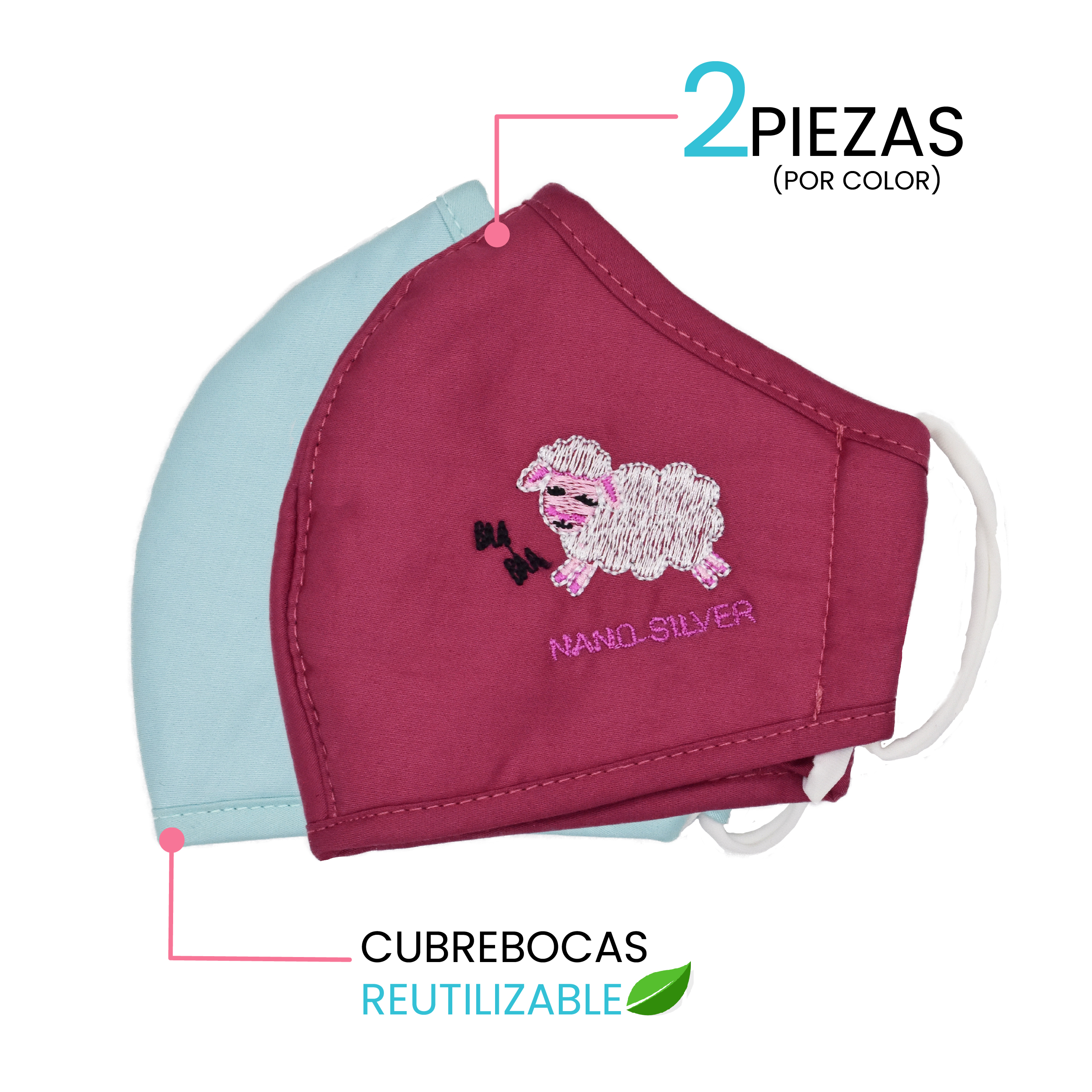 Foto 3 pulgar | Cubrebocas Infantil Nano Silver Face Mask color Rosa 4 Piezas