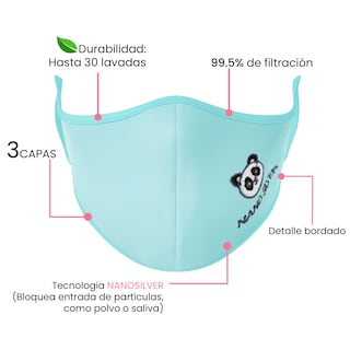 Foto 4 | Cubrebocas Infantil Nano Silver Face Mask color Rosa 4 Piezas