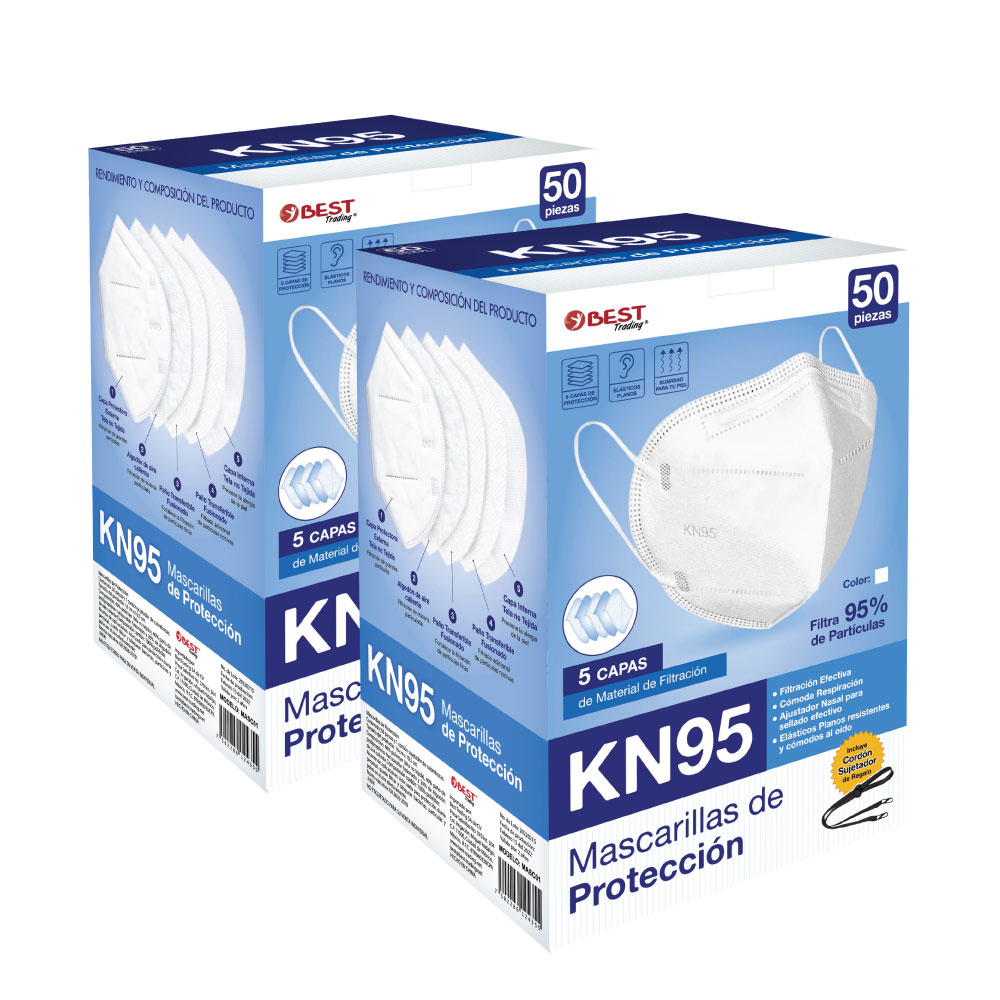 Foto 1 | Cubrebocas Kn95 con 5 Capas Certificado color Blanco con 100 Piezas
