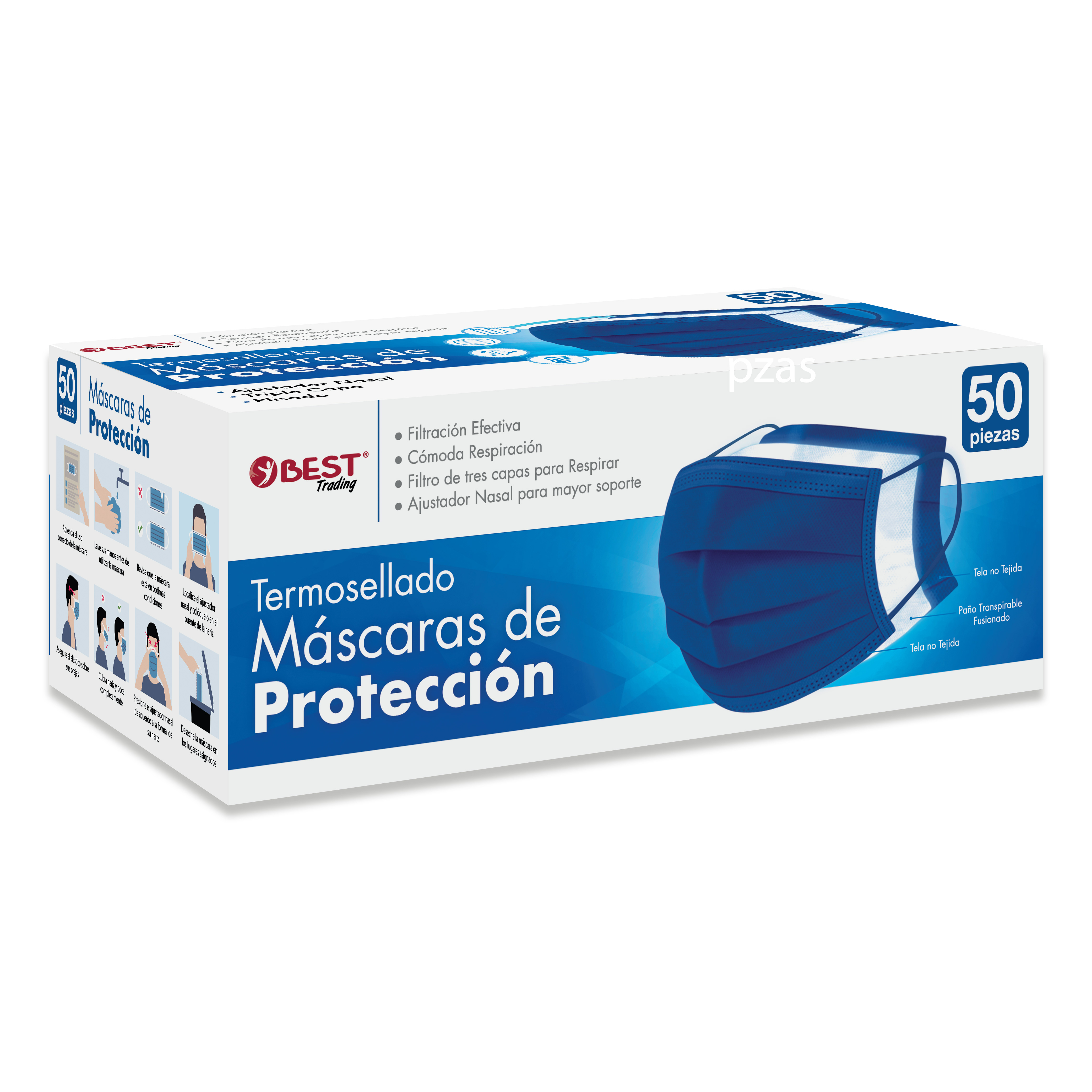 Foto 1 | Cubrebocas Tricapa Termosellado color Azul Marino 50 Piezas