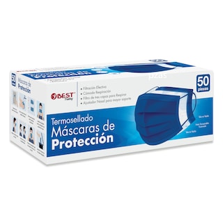 Foto 1 | Cubrebocas Tricapa Termosellado color Azul Marino 50 Piezas