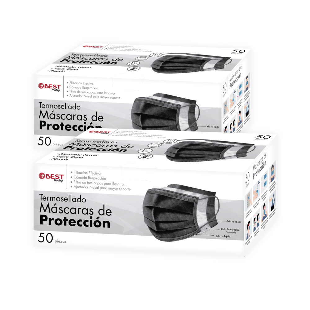 Foto 1 | Cubrebocas Termosellado color Negro 100 Piezas