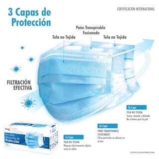 Foto 2 | Cubrebocas Tricapa Termosellado Azul 50 pz