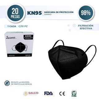 Foto 2 | Cubrebocas Sanwo Modelo Kn95 20 Piezas Negro Sin Válvula