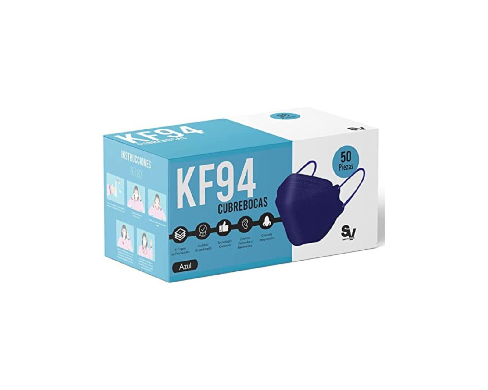 Foto 1 | Cubrebocas 4 Capas Hanylish Kf94 color Azul 50 Piezas