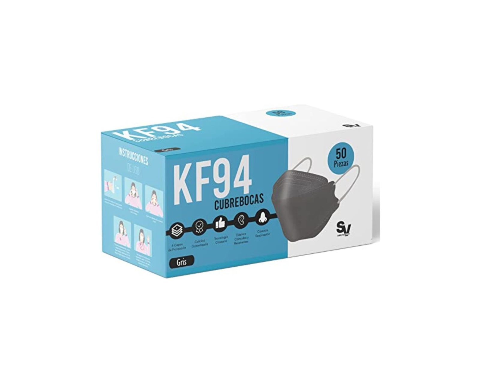 Foto 1 | Paquete De 50 Cubrebocas Hanylish Kf94 color Gris 4 Capas con Distintas Funciones