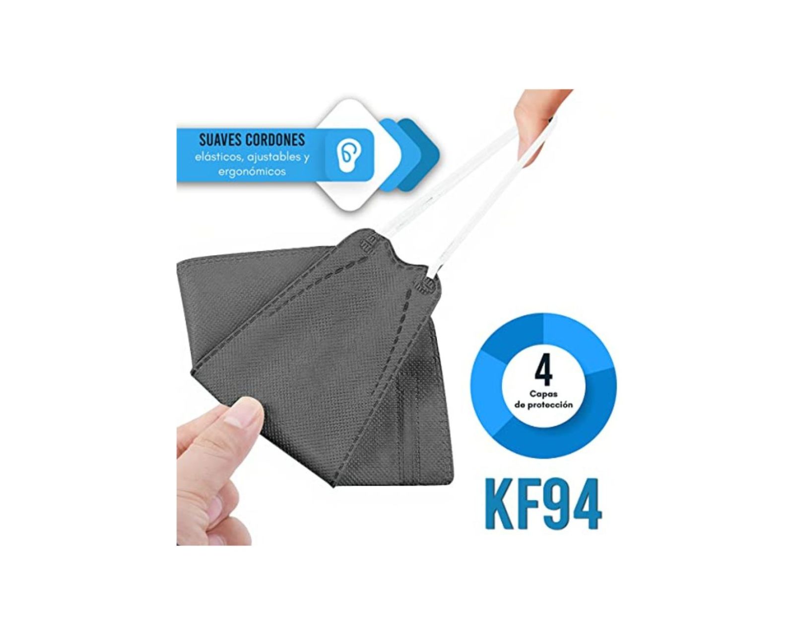 Foto 2 | Paquete De 50 Cubrebocas Hanylish Kf94 color Gris 4 Capas con Distintas Funciones
