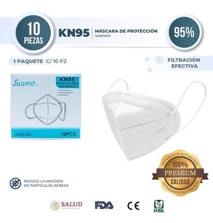 Foto 2 | Cubrebocas Mascarilla Kn95 Sanwo Certificado 10 Piezas color Blanco