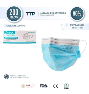 Foto 2 | Cubrebocas Uso Médico Tricapa Sanwo con 200 Piezas Para Adulto