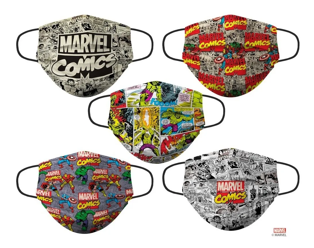 Cubrebocas Lavable Biomsk Multicolor Marvel Comics para Adulto 5 pz