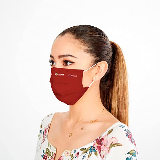 Foto 4 pulgar | Cubrebocas Lavable Biomsk color Vino para Adulto 5 pz