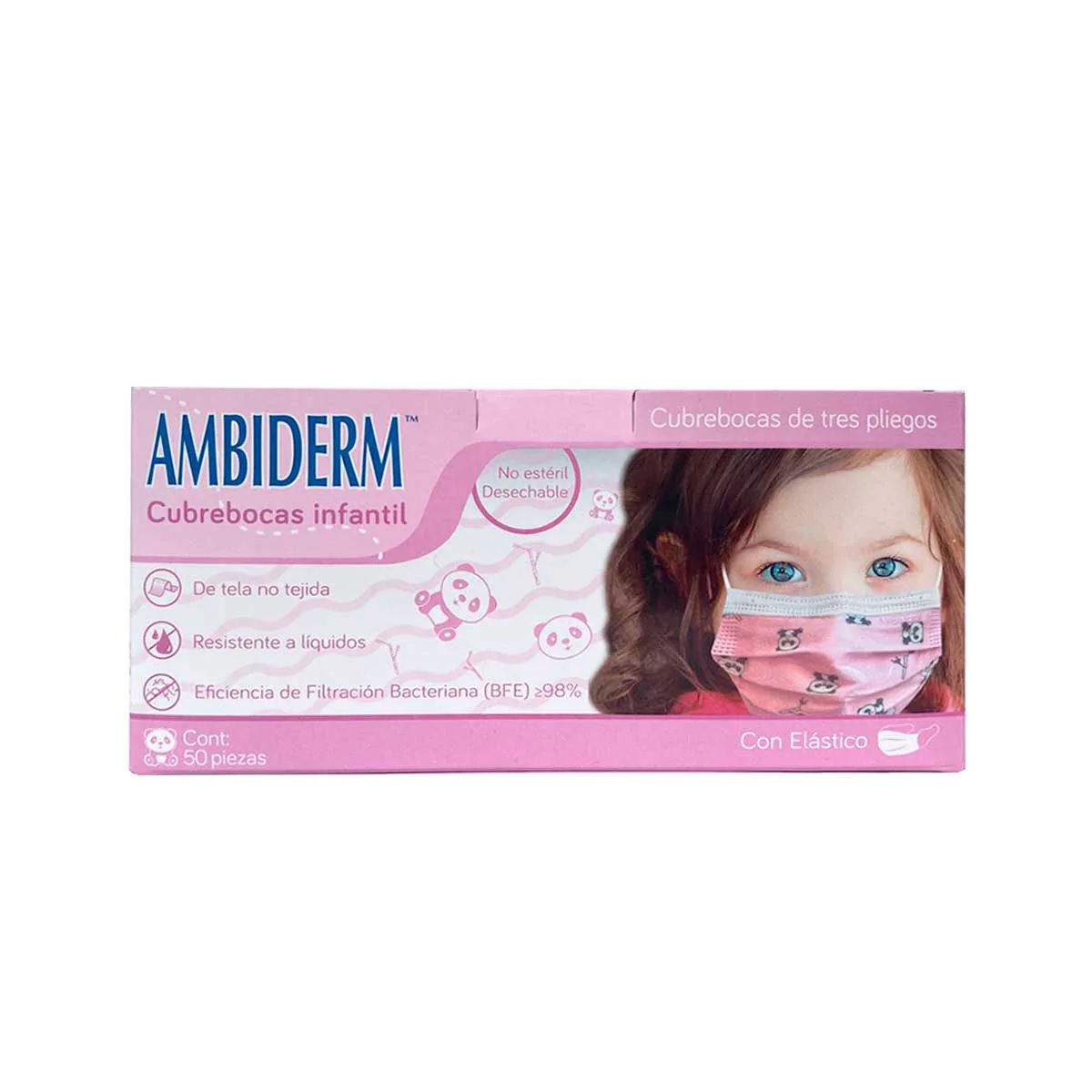 Cubrebocas Infantil 50 Pzas Ambiderm Tricapa Plisado Rosa