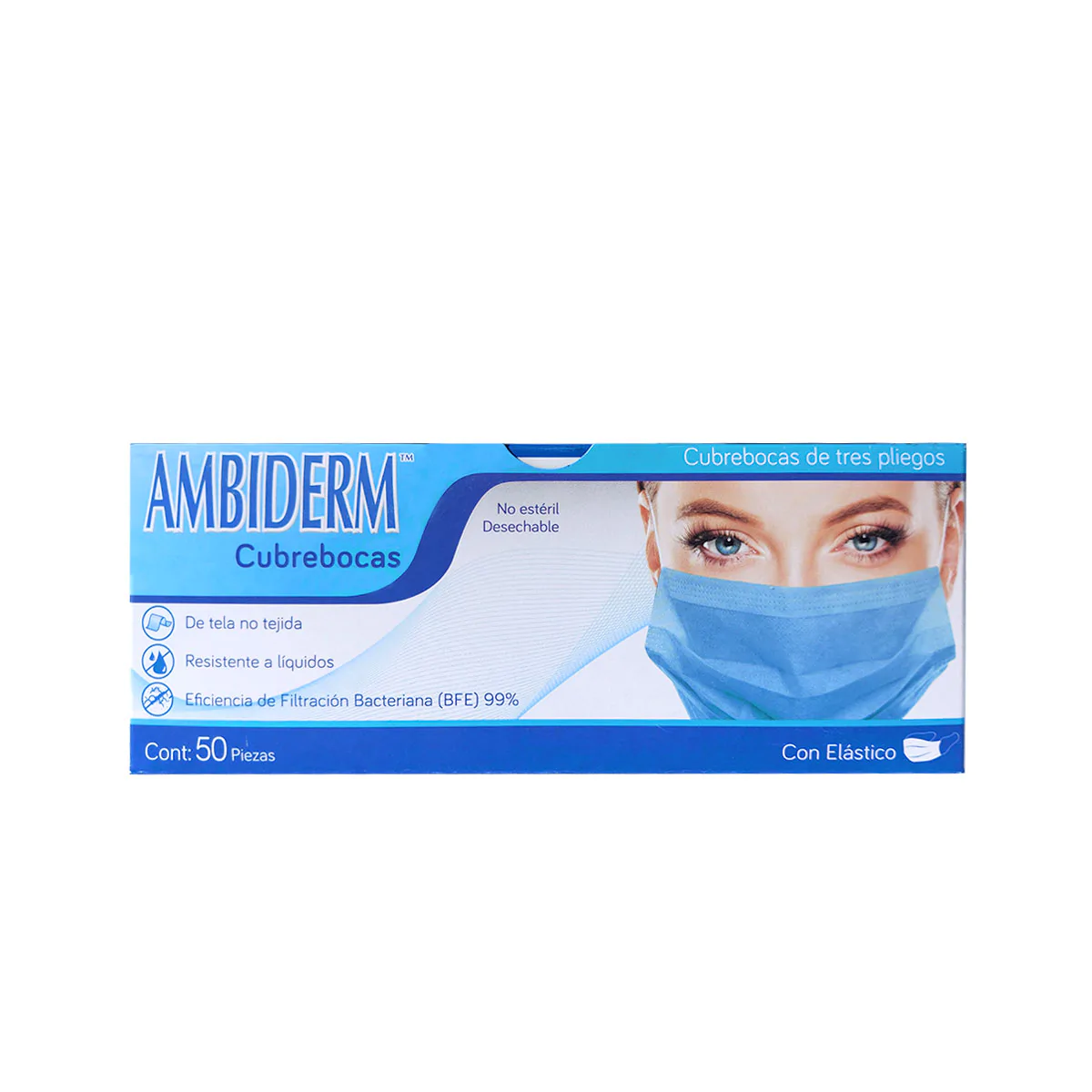 Foto 2 pulgar | Cubrebocas Ambiderm 50pz color Azul