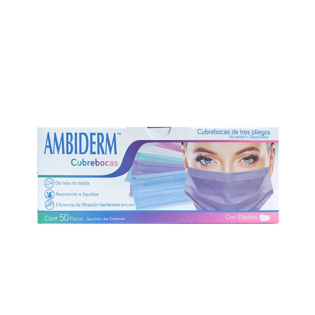 Cubrebocas Ambiderm 50pz Colores Varios