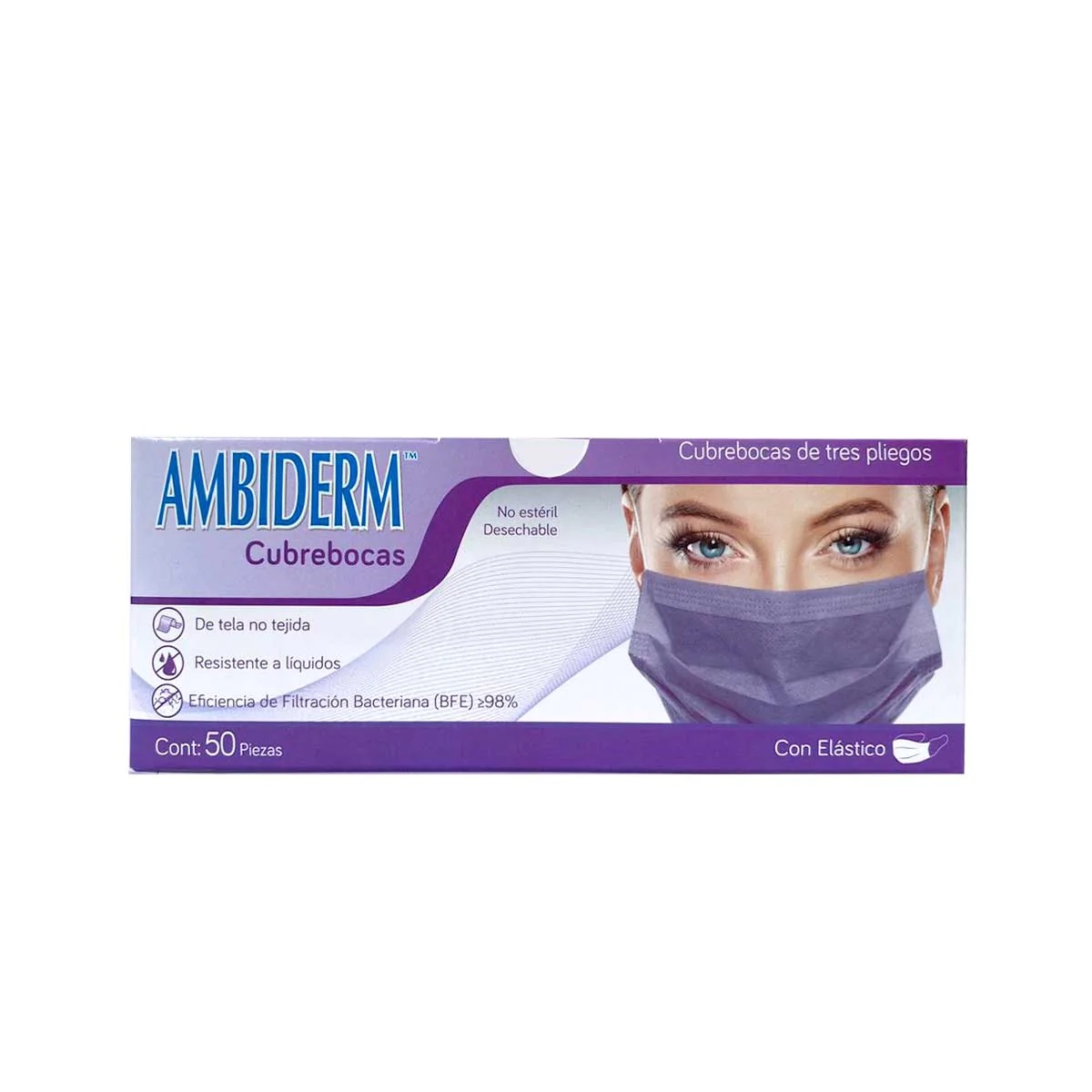 Cubrebocas Ambiderm 50pz color Violeta