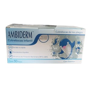 Foto 1 | Cubrebocas Infantil Blanco Con Delfin Ambiderm con 50 pz