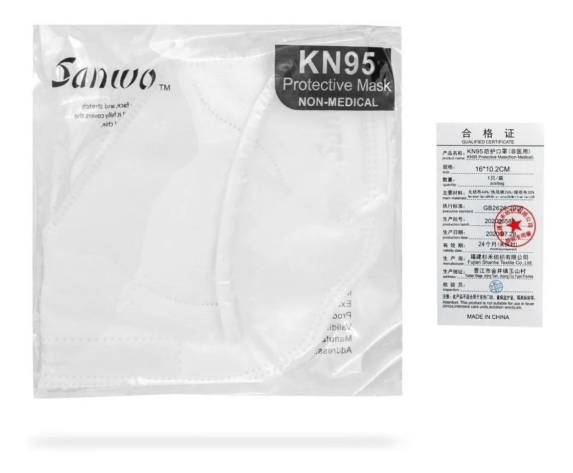 Cubrebocas KN95 Sanwo color Blanco Certificado Ajuste Nasal 100 Piezas Desechables Cofepris